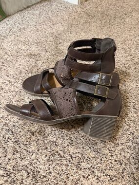 Dark Brown Strappy Block Heel Sandals